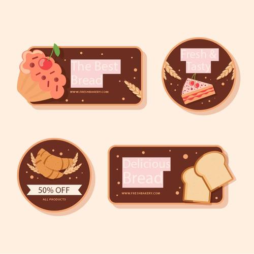 Bread and pastry label set vector