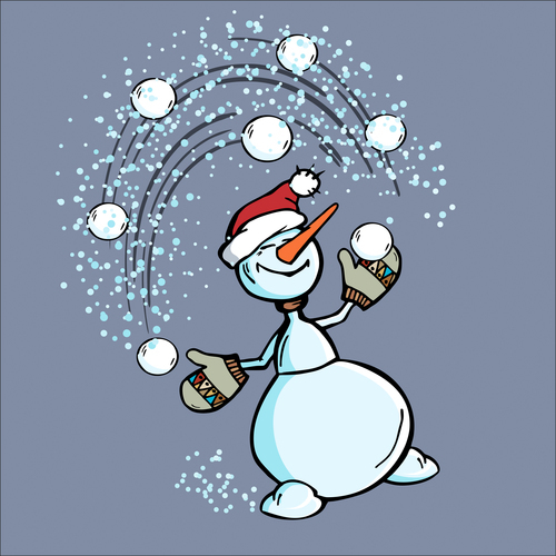 Cartoon Snowman Acrobatics Vector