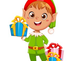 Cute elf Santa Claus assistant funny cartoon boy vector