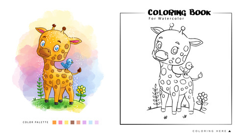 Deer watercolor coloring book illustration vector