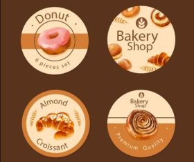 Delicious pastries label set vector
