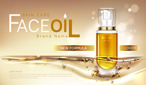Face oil skin care cosmetics bottle banner vector