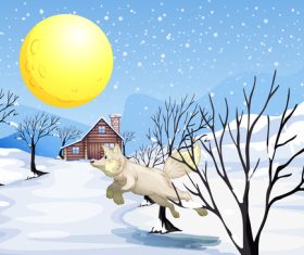Fox jumping up in winter vector