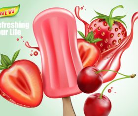 Fruit flavored popsicle advertising vector