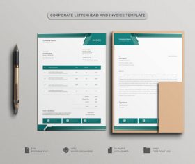 Green letterhead and Invoice designs vector