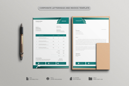 Green letterhead and Invoice designs vector