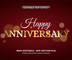 Happy anniversary editable text effect vector
