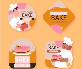 Pastry chef and pastry label set vector
