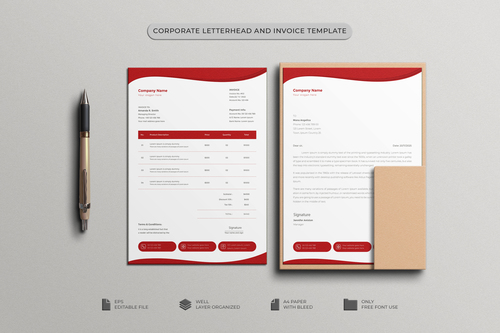 Red letterhead and Invoice designs vector