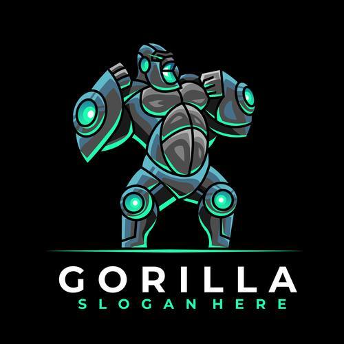 Robot gorilla logo design vector
