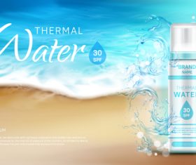 Thermal water cosmetic bottle with spf ad banner vector
