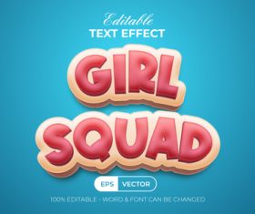 3D Text Effect Style Text Effect Girl Squad vector
