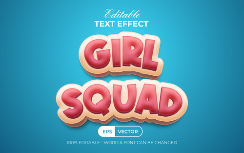 3D Text Effect Style Text Effect Girl Squad vector