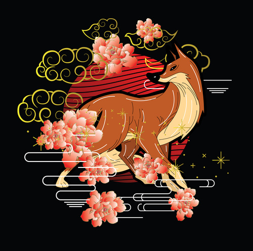 Animal illustration with japanese style vectors