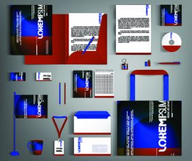 Blue red office supplies set design vector