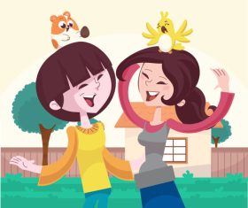 Cute pets and people vector