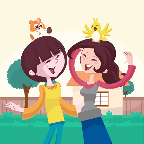 Cute pets and people vector