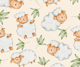 Cute sheep with leaves seamless patterns seamless vector