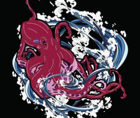 Cuttlefish Japanese style illustration vector