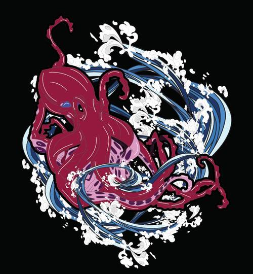 Cuttlefish Japanese style illustration vector