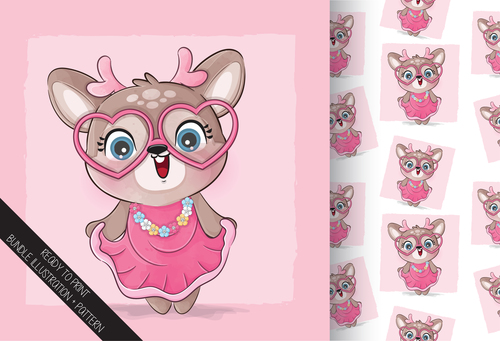 Deer with pink glasses illustration background vector