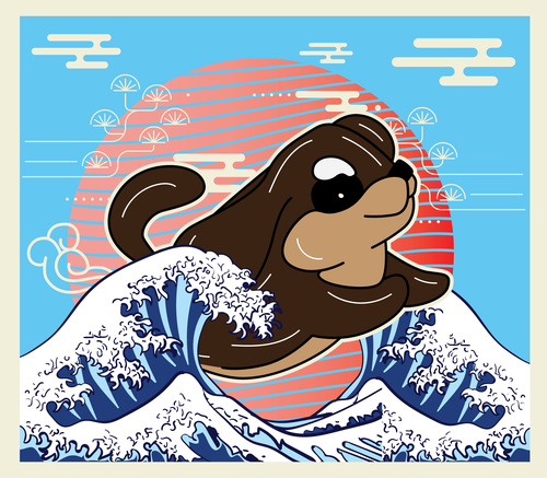 Dog illustration vector with Japanese style