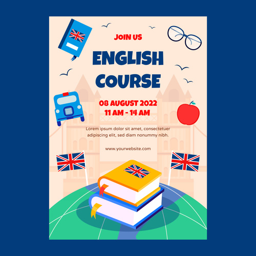 English course poster template vector