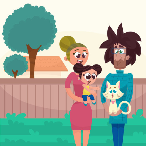 Family vector with pets