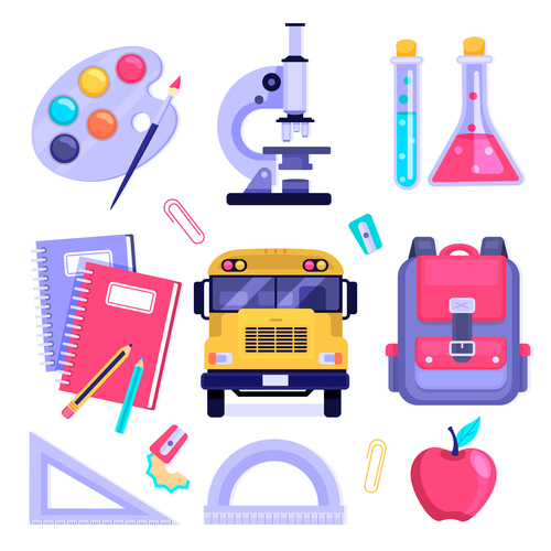 Flat back school elements collection vector