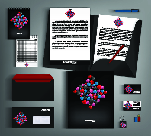 Folder and office supplies set design vector