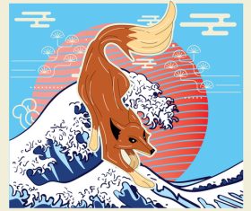 Fox illustration with Japanese style Kaijun event vector