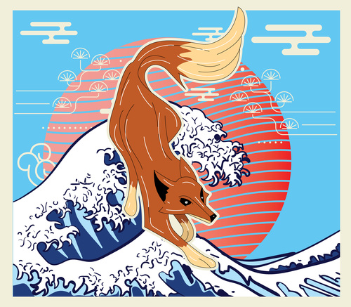 Fox illustration with Japanese style Kaijun event vector