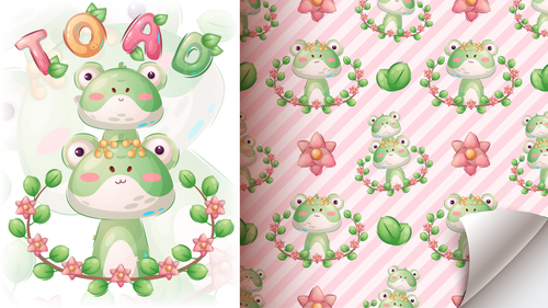 Frog family pattern background vector