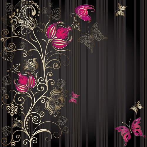 Hand drawn rose flower vector on black background