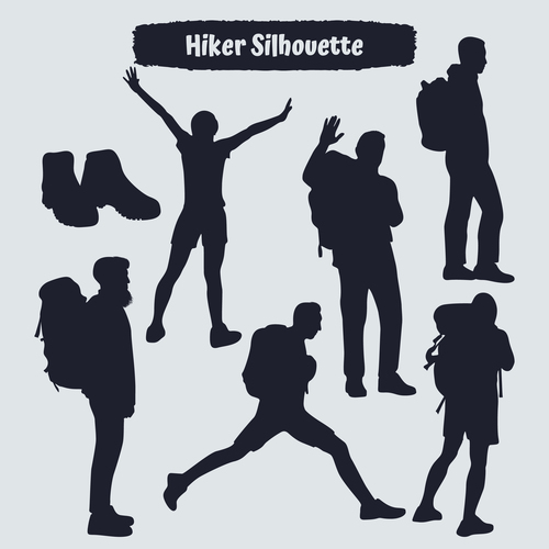Hiker silhouettes in different vector