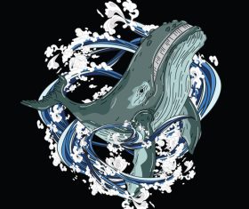 Japanese style illustration whale vector