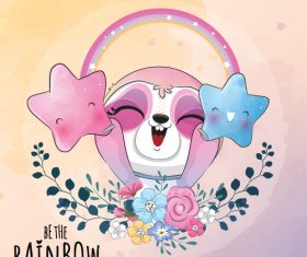 Little sloth animal watercolor vector holding star