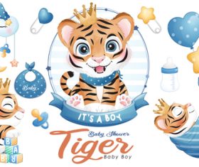 Little tiger watercolor illustration vector