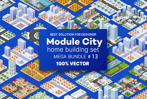 Module city scene collection vector