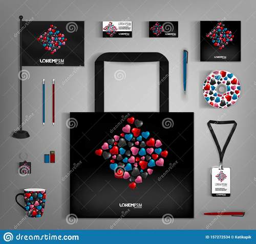 Office supplies set design vector on black background