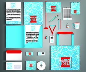 Office supplies set design vector on sea blue background