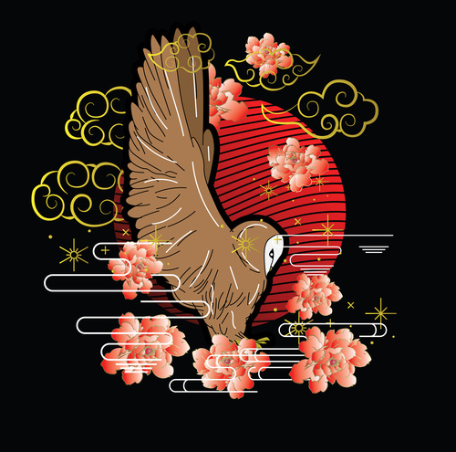 Owl illustration with Japanese style Kaijun event vector