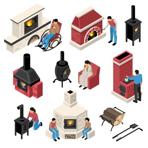 People and fireplace cartoon illustration vector