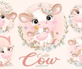 Set of doodle cow vector