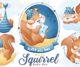 Sleeping squirrel watercolor illustration vector