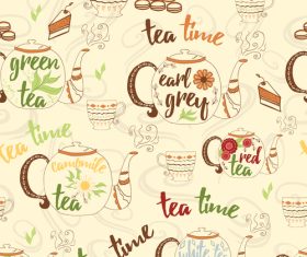 Teapot cup hand drawn seamless background vector