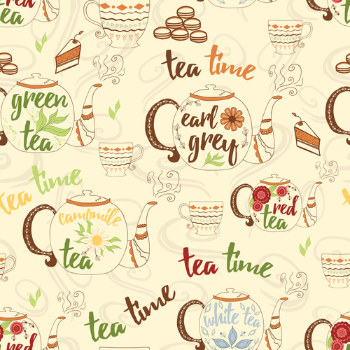 Teapot cup hand drawn seamless background vector