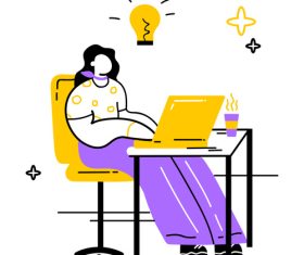 woman works at a computer in an office vector