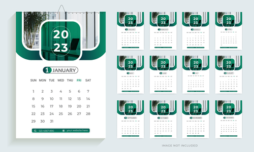 2023 wall calendar design vector