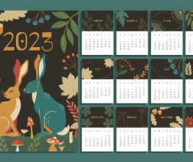 Animal and plant background 2023 calendar vector